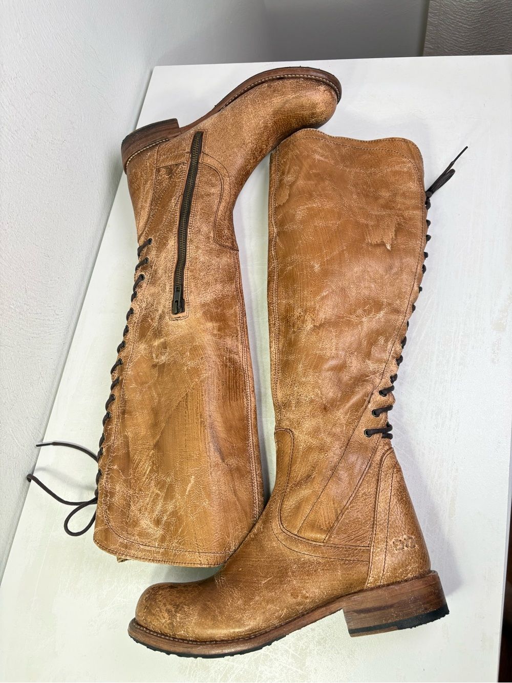 BED STU Surrey Tall Leather Lace Up Corset Boot Caramel Sz 9.5 - Picture 9 of 16